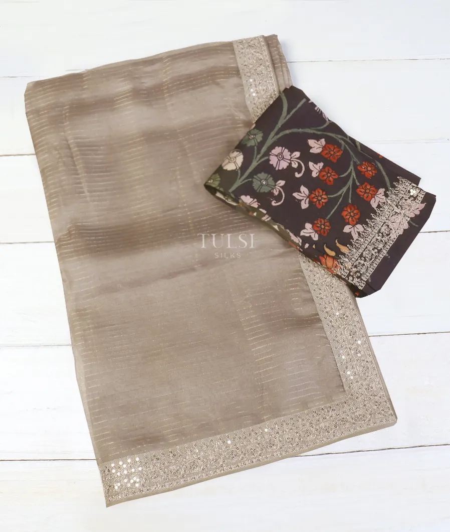 Grey Kora Organza Embroidery Saree T597397-image