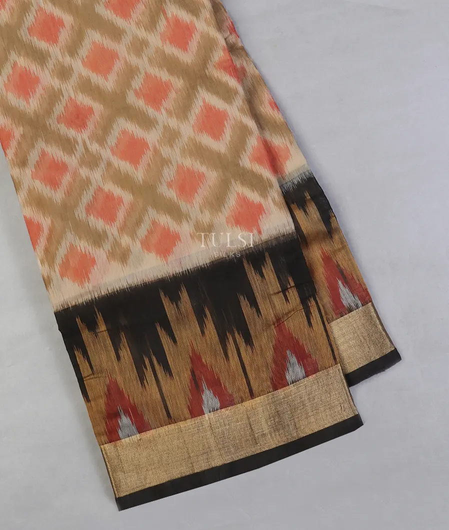 Beige Pochampalli Silk Cotton Saree T595376-image