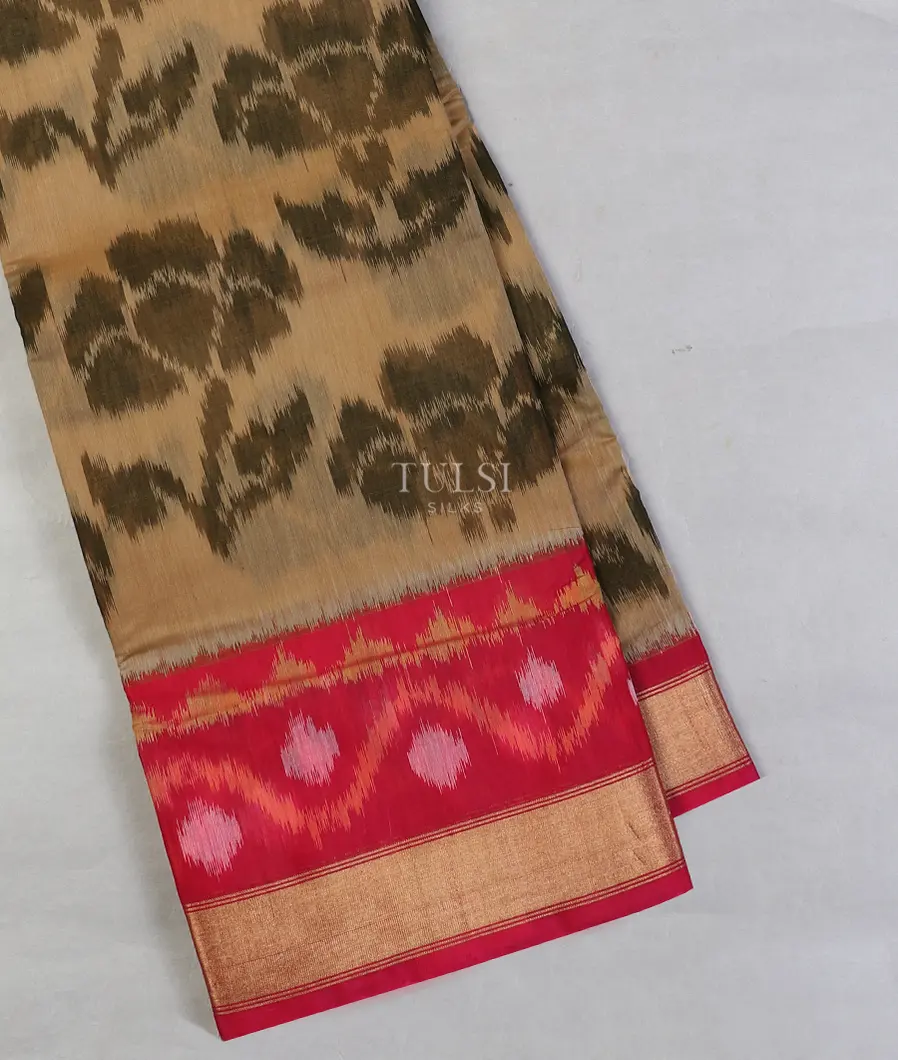 Beige Pochampalli Silk Cotton Saree T595276-image