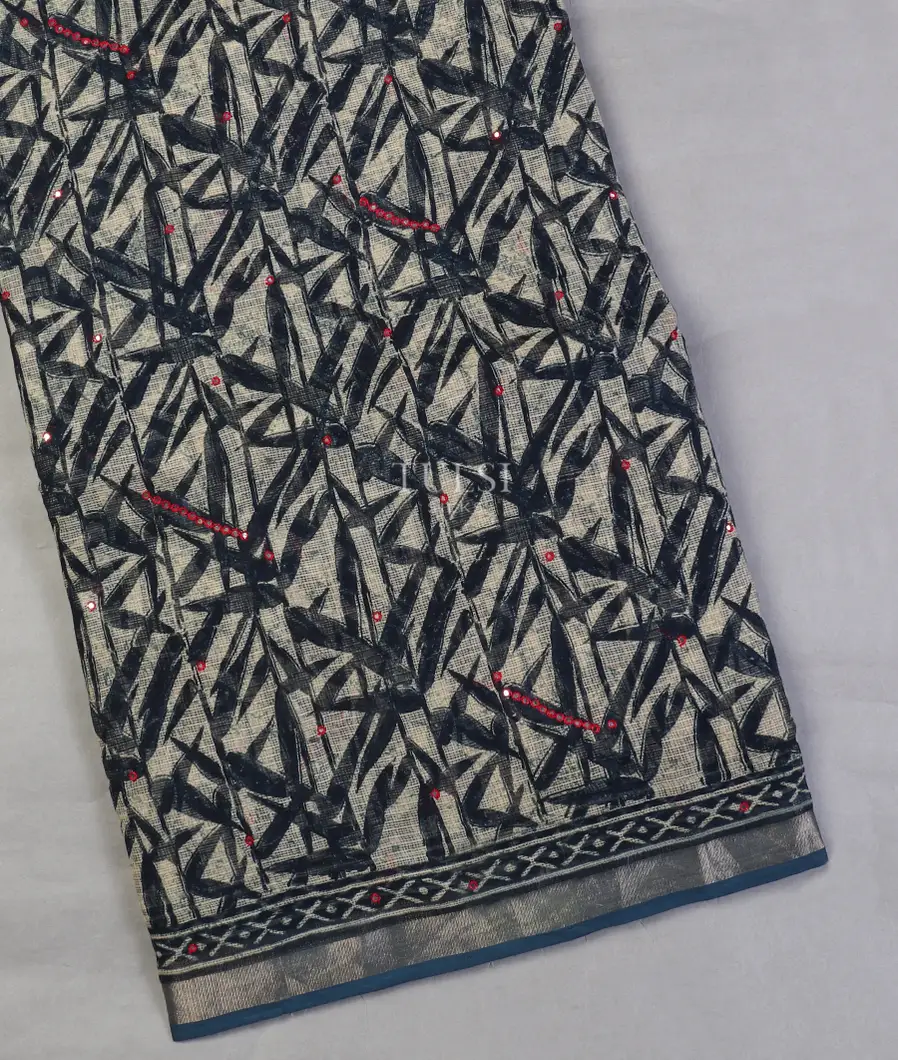 Off-WhIte and Blue Kota Cotton Saree T593511-image