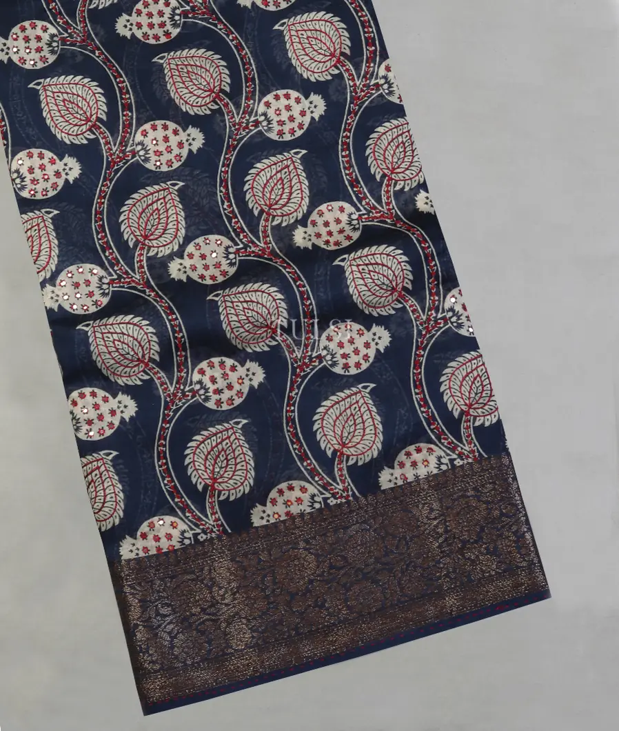 Blue Soft Printed Cotton Saree T593030-image