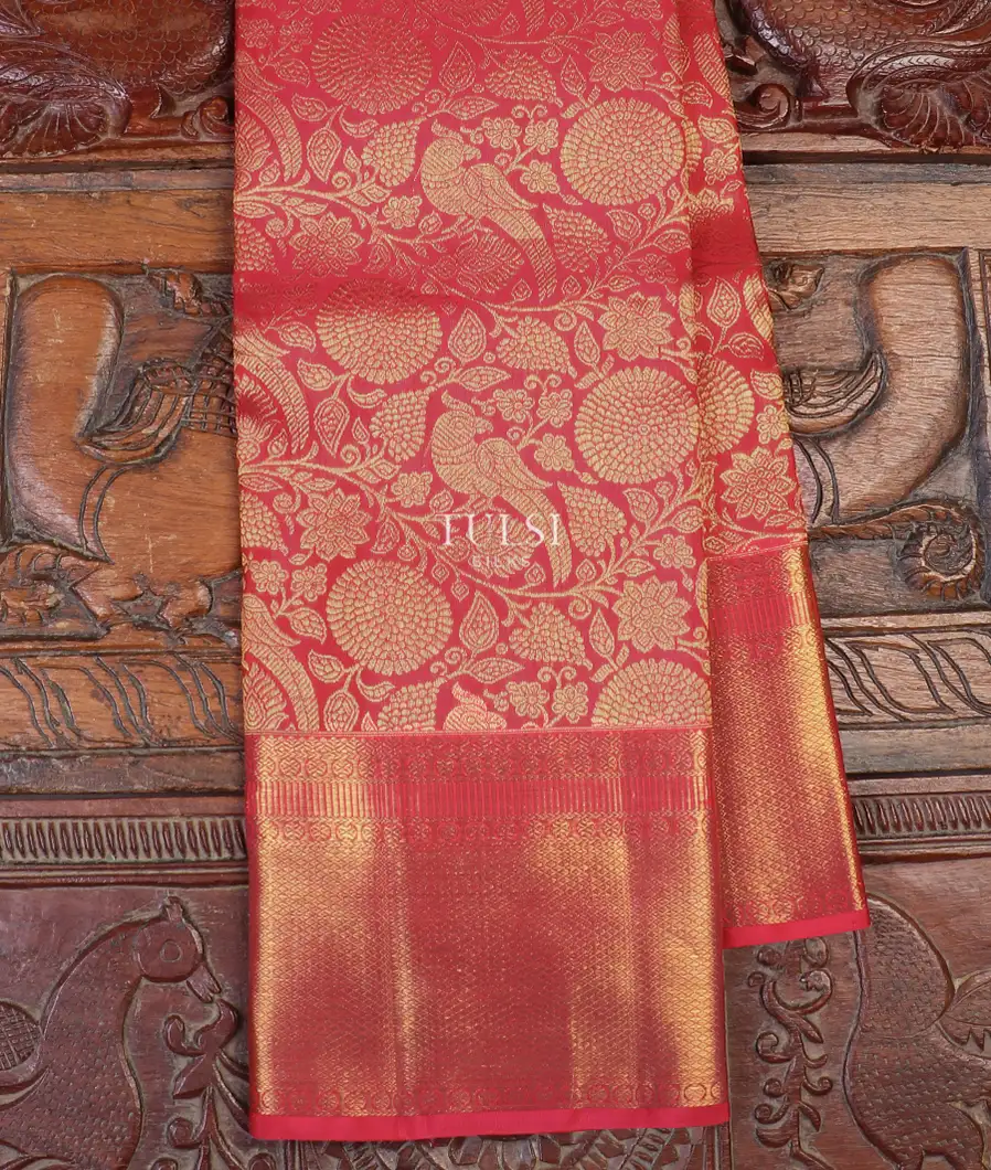 Coral Red Kanjivaram Silk Saree T547624-image