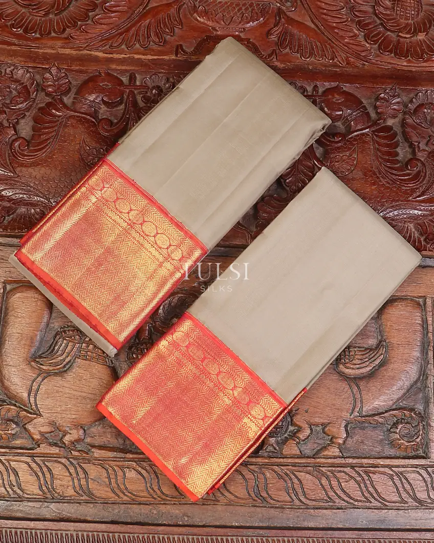 Grey Handwoven Kanjivaram Silk Dhoti and Vastharam T582369-1-image
