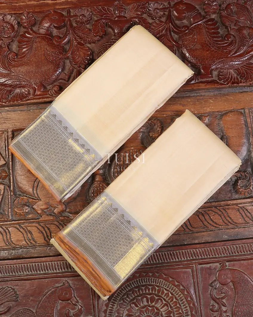 Beige Handwoven Kanjivaram Silk Dhoti and Vastharam T582366-image