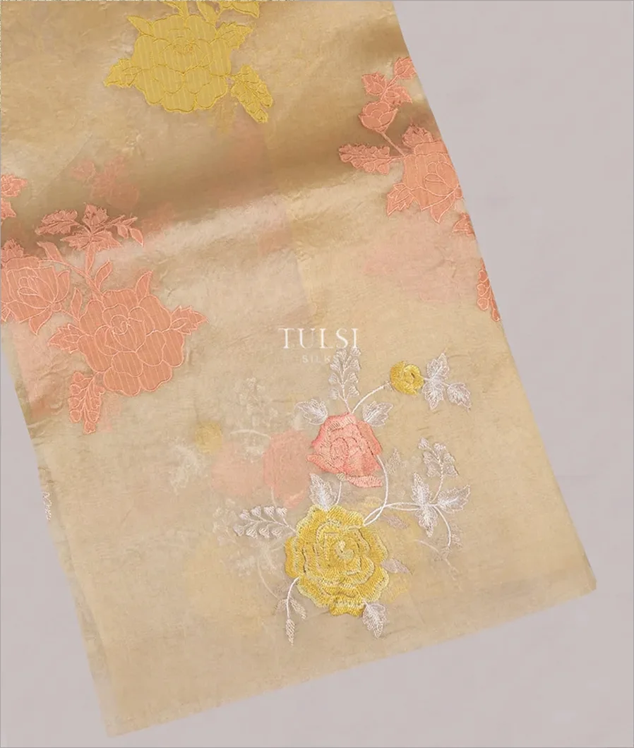 Beige Kora Organza Embroidery Saree T598232-image