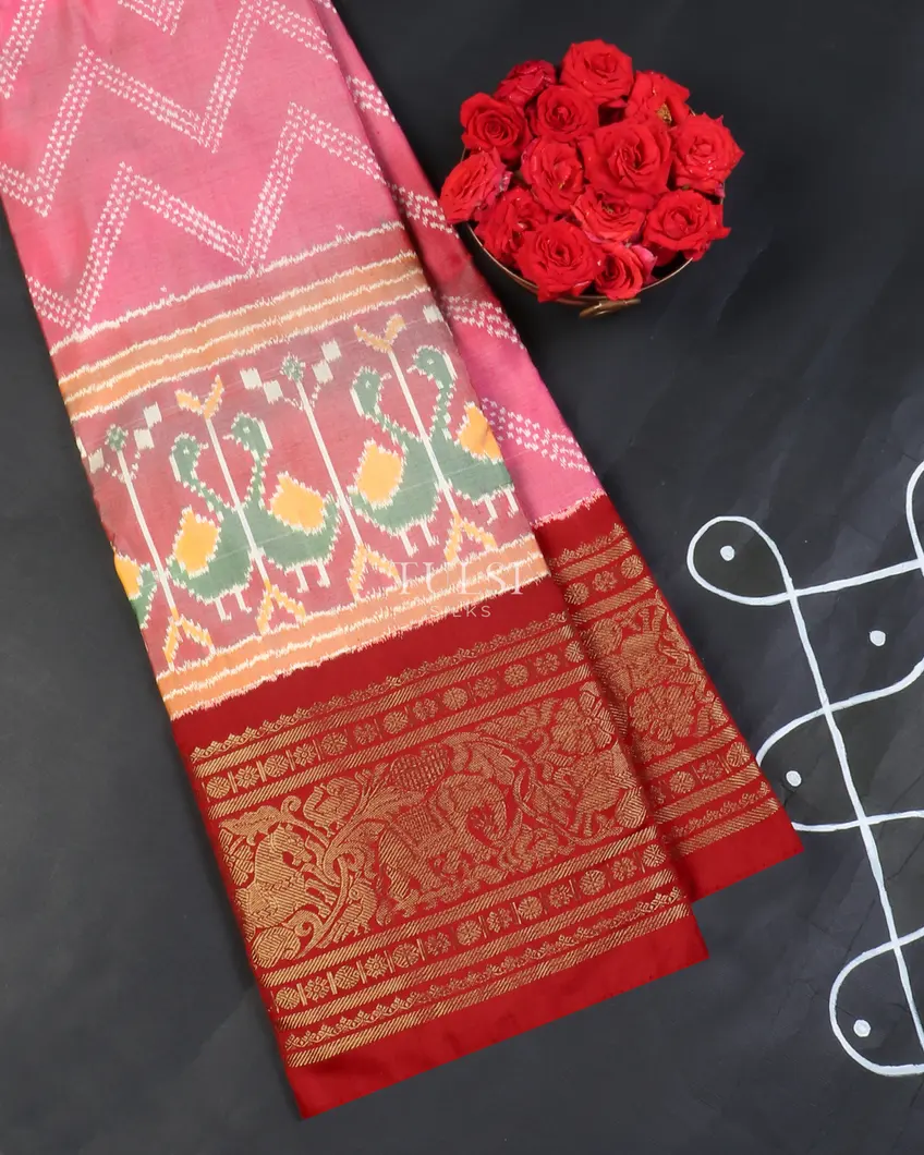 Pink Ikat Silk Saree T596476-image