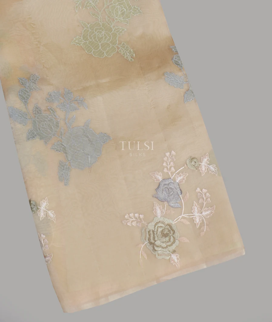 Beige Kora Organza Embroidery Saree T598230-image