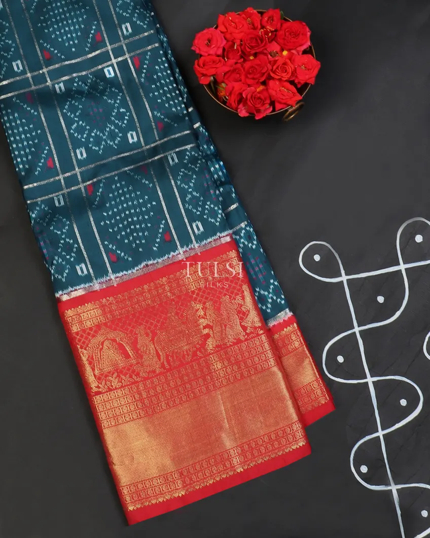 Blue Ikat Silk Saree T576939-1-image