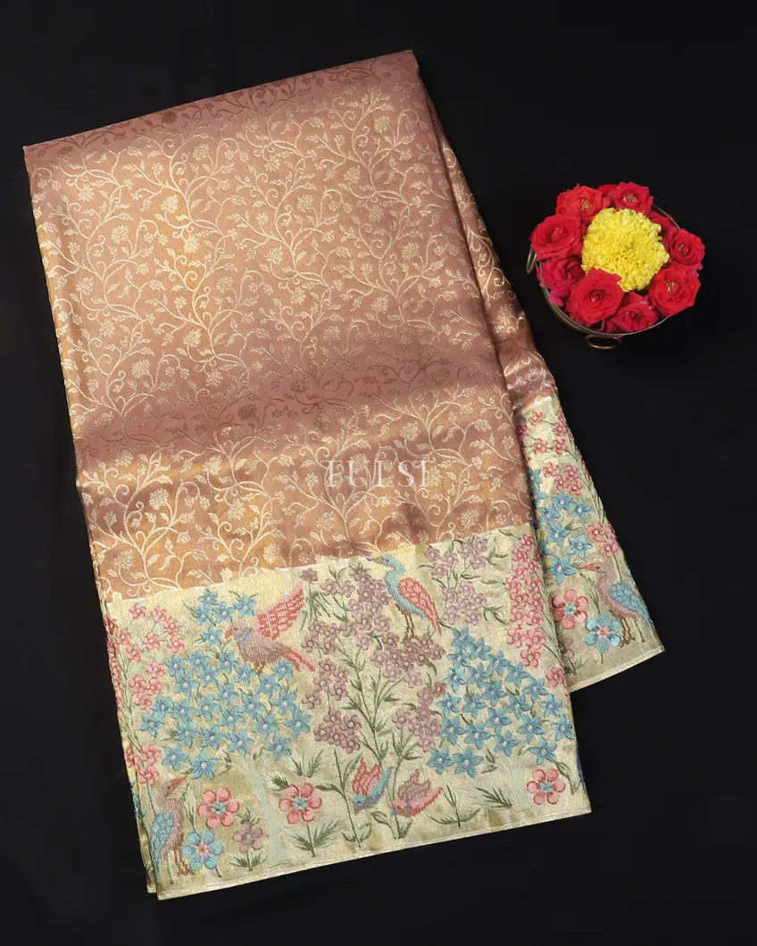 Dusty Pink Tissue Kanjivaram Embroidery Silk Saree T598208-image