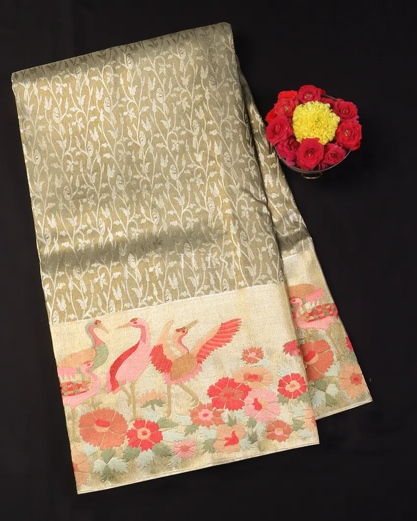 Grey Tissue Kanjivaram Embroidery Silk Saree T598205-image