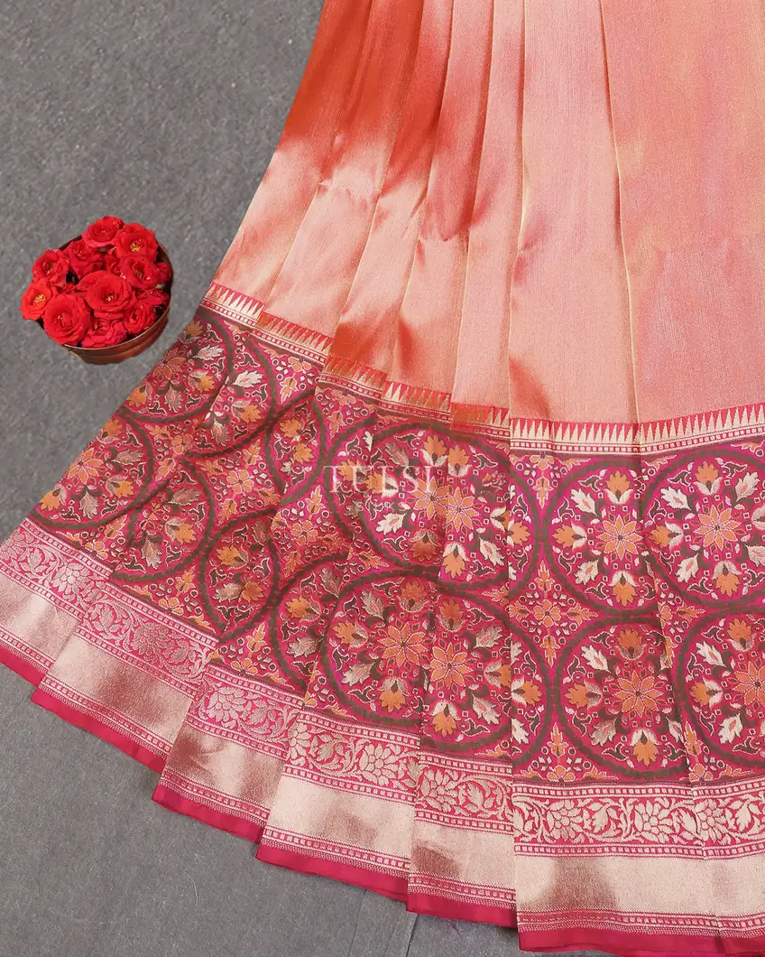 Pinkish Orange Tissue Banaras Silk Saree T597378-image