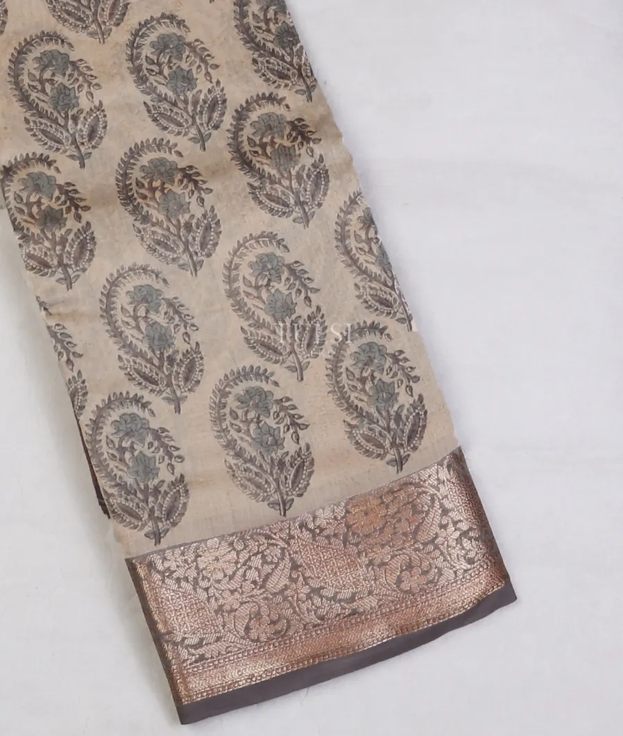 Beige Soft Printed Cotton Saree T591768-image