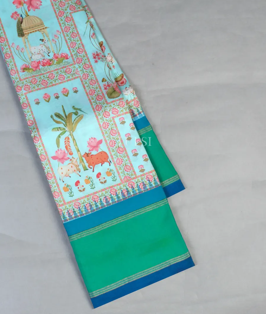 Blue Printed Soft Silk Saree T593794-image