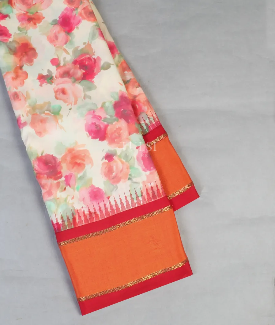 Off-White Printed Soft Silk Saree T586181-image