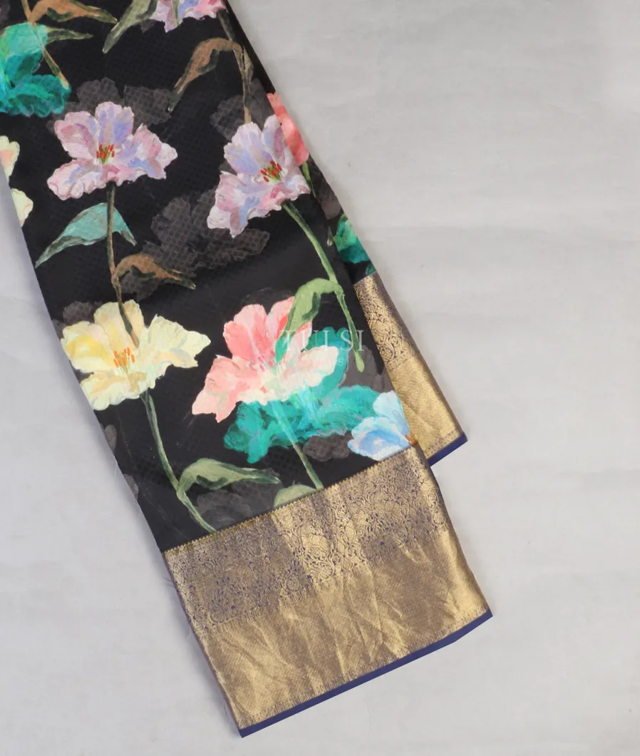 Black Printed Soft Silk Saree T546290-image