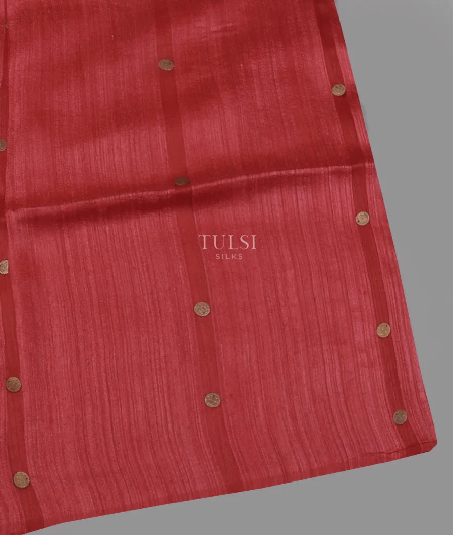 Red Handwoven Tussar Saree T588150-image