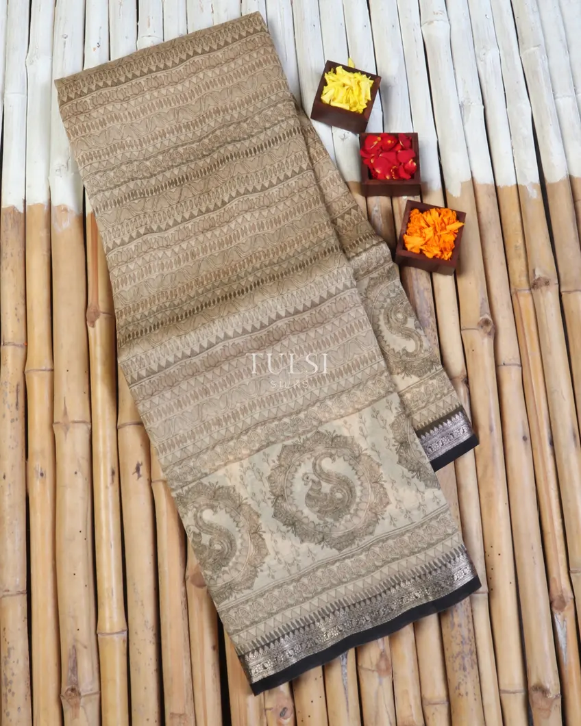 Beige Kora Organza Printed Saree T598830-image