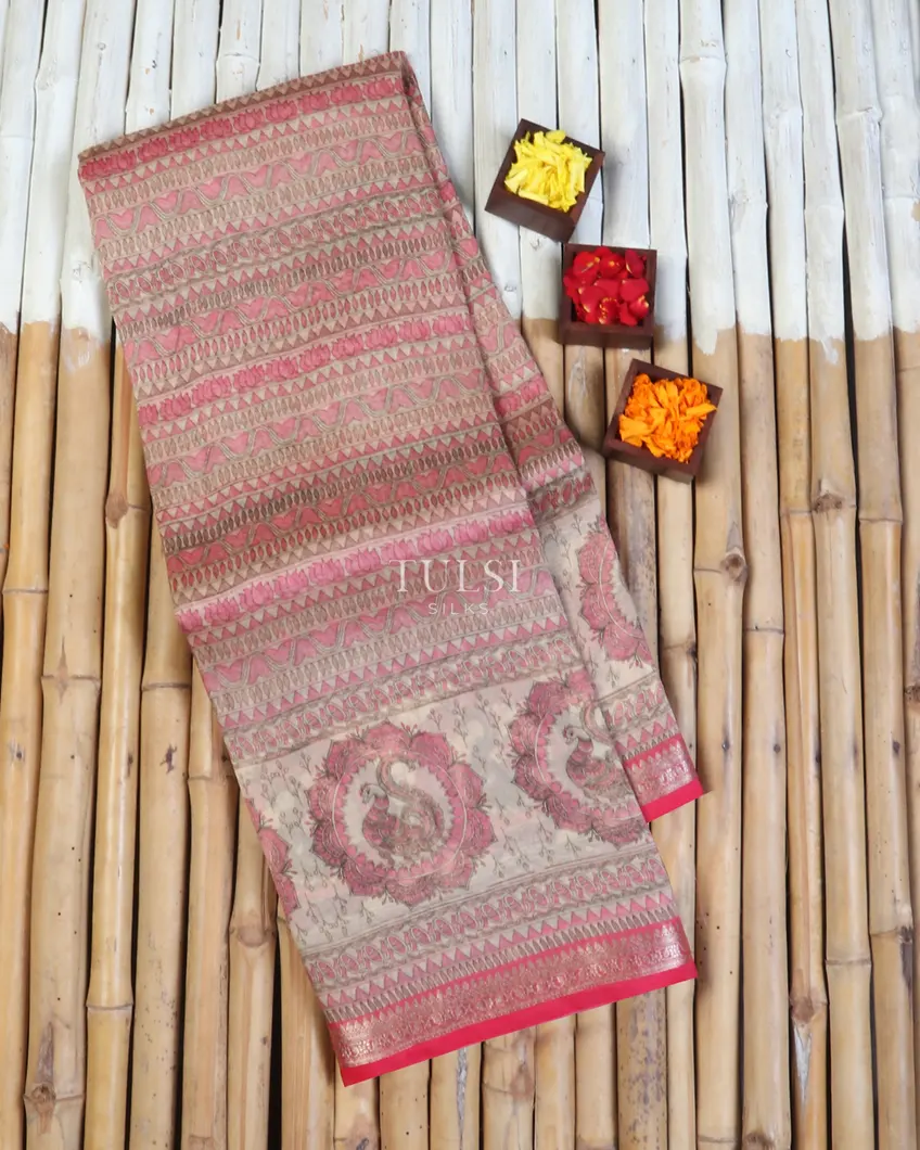 Beige Kora Organza Printed Saree T598832-image