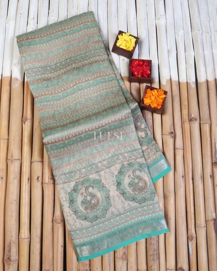 Beige Kora Organza Printed Saree T598836-image
