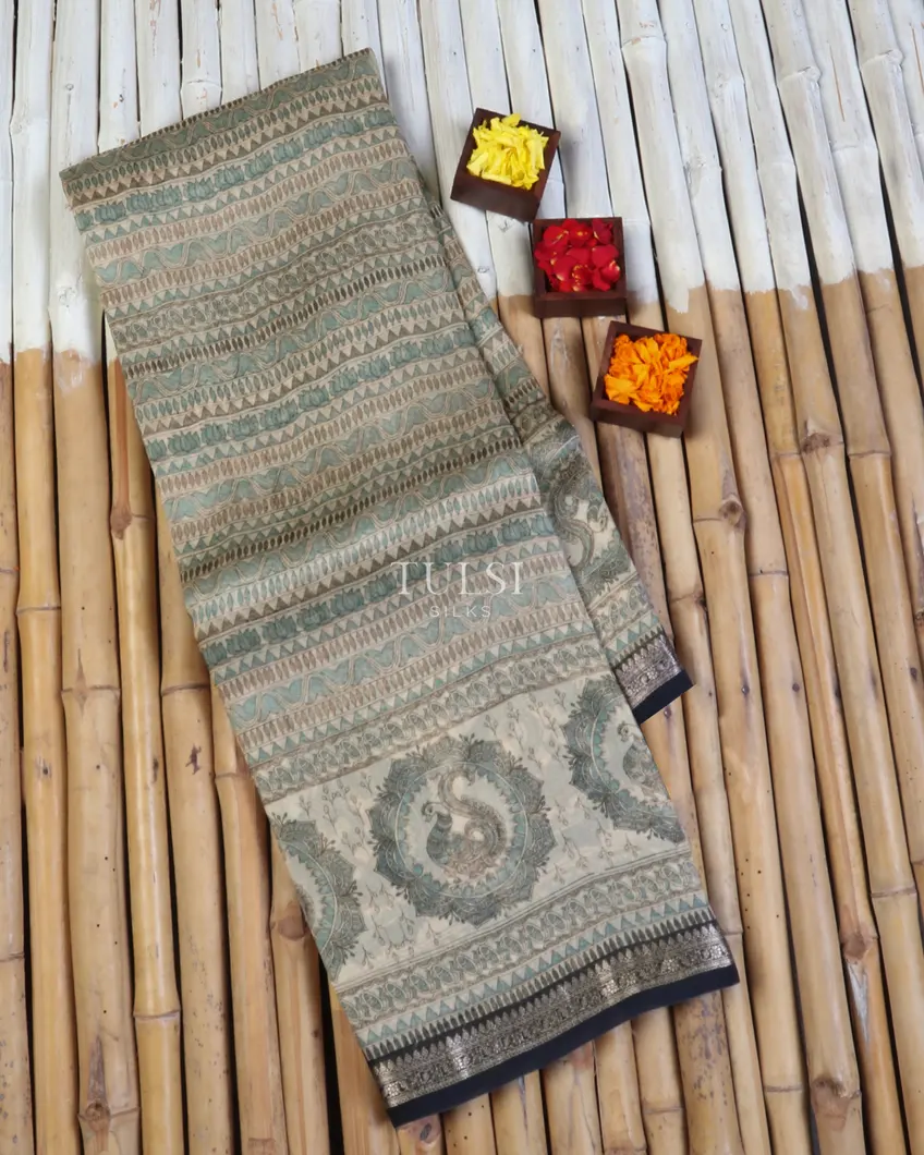 Beige Kora Organza Printed Saree T598833-image