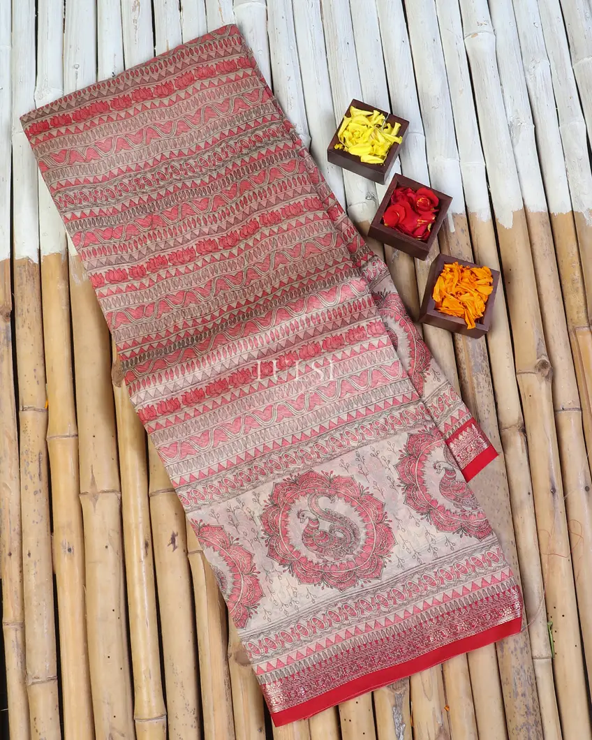 Beige Kora Organza Printed Saree T598831-image