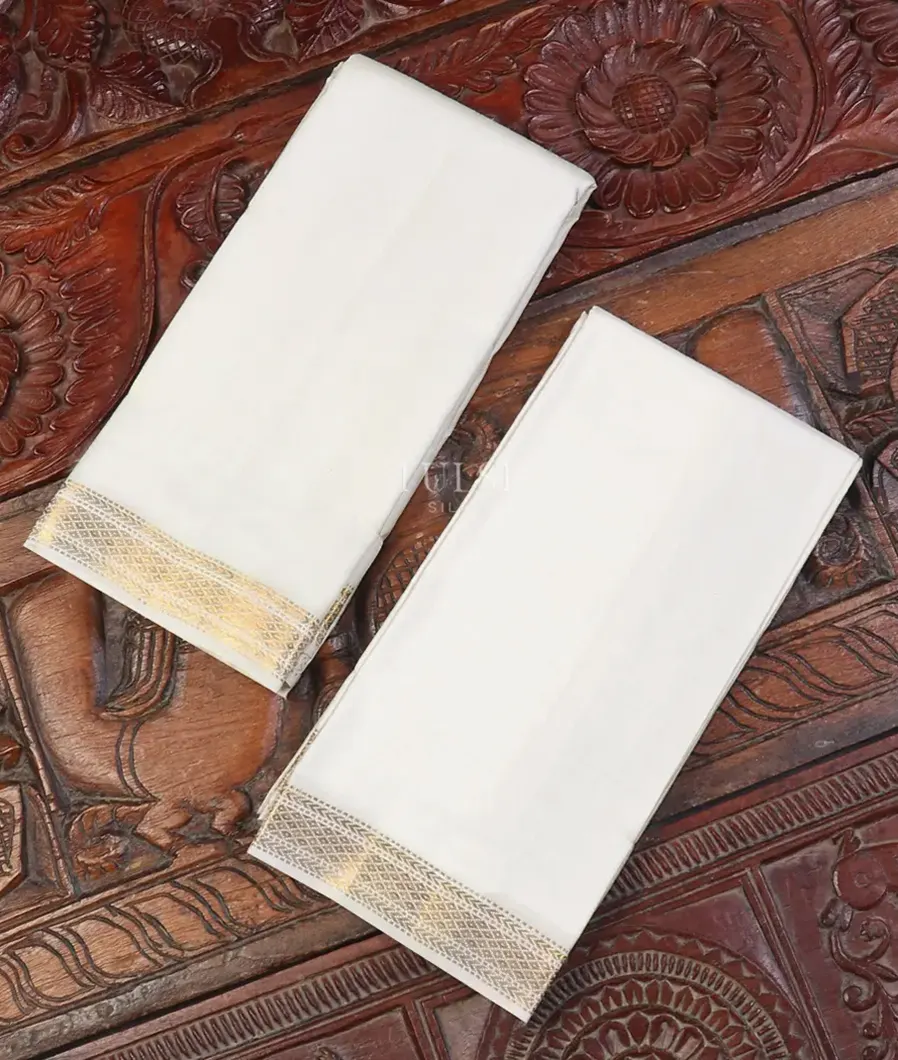Off - White Handwoven Kanjivaram Silk Dhoti and Vastharam T554126-image