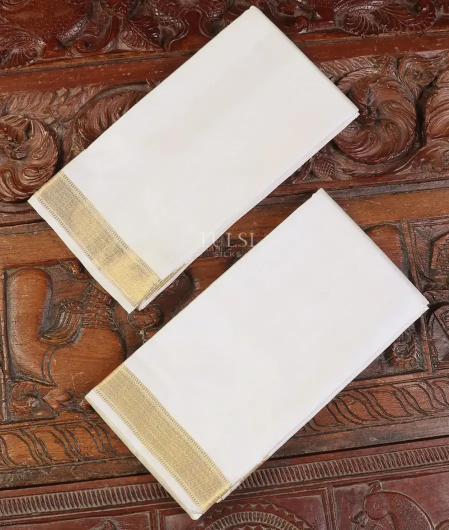 Off - White Handwoven Kanjivaram Silk Dhoti and Vastharam T588573-image