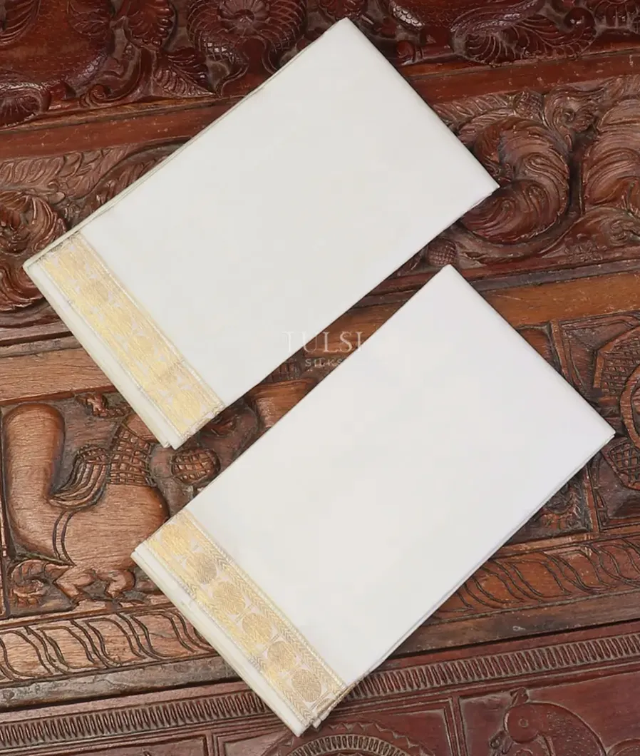 Off - White Handwoven Kanjivaram Silk Dhoti and Vastharam T532989-1-image