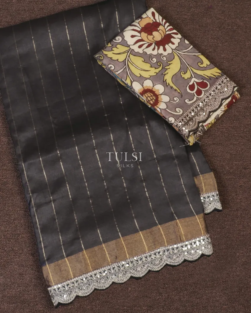 Dark Grey Woven Tussar Saree T597404-image