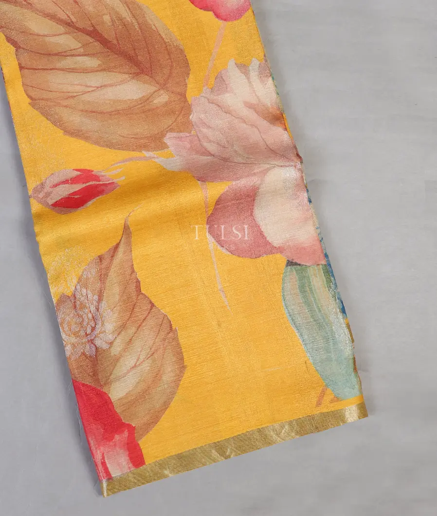 Yellow Tussar Printed Saree T593849-image