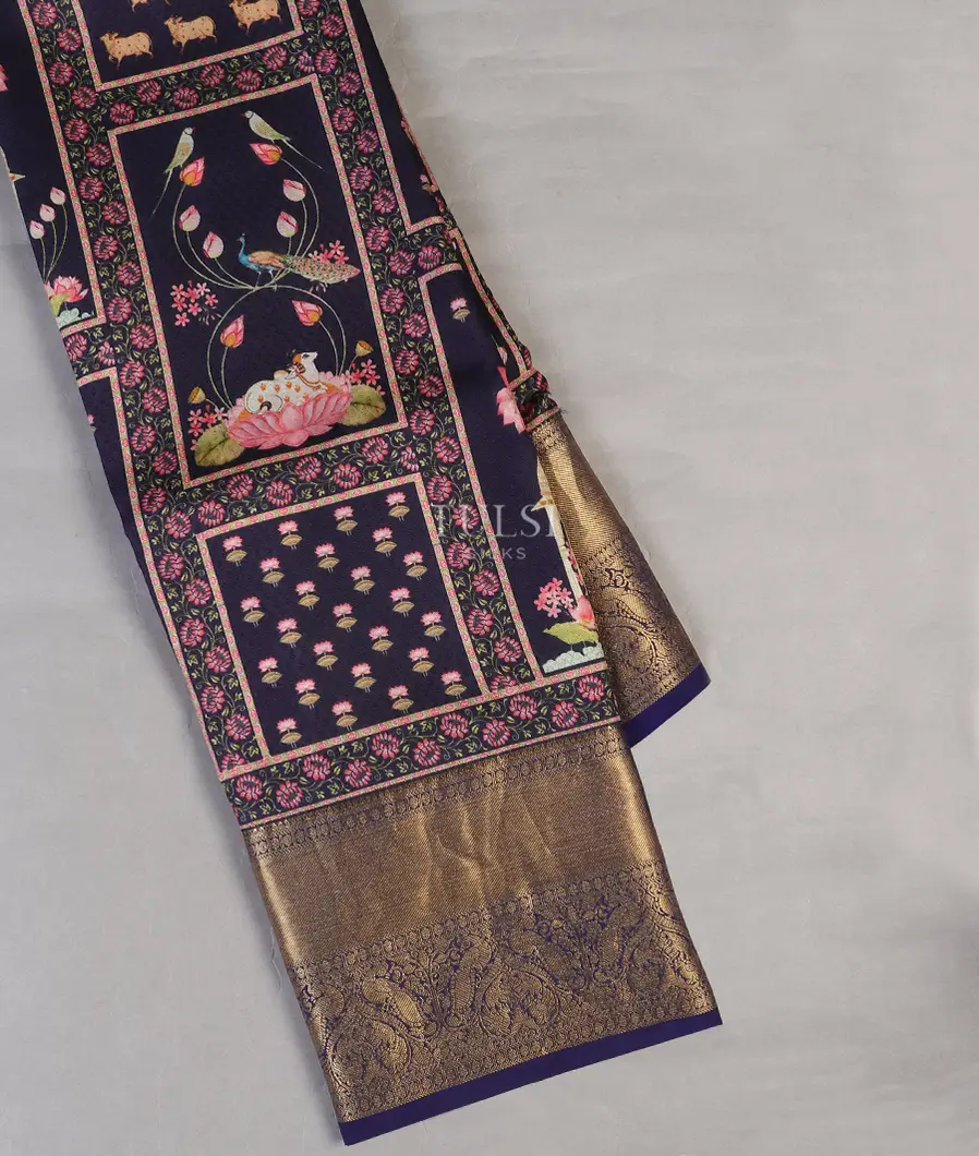 Blue Printed Soft Silk Saree T593788-image
