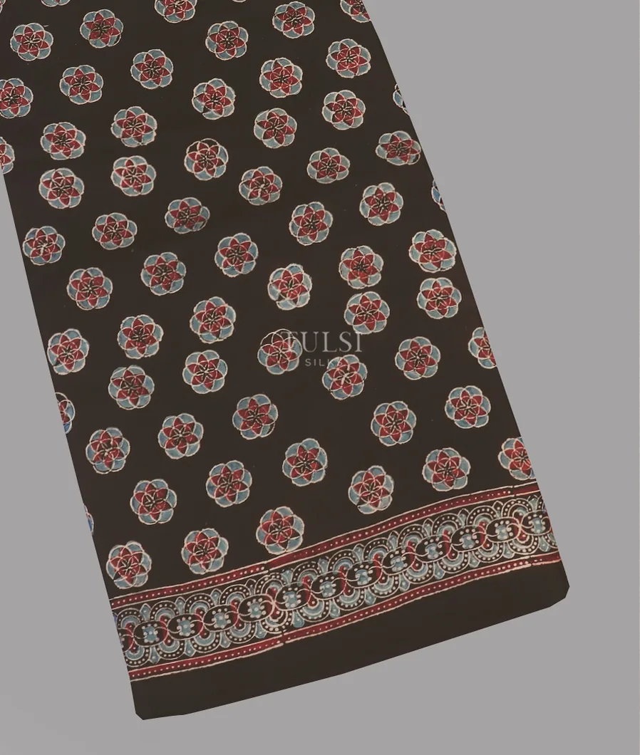 Black Ajrakh Printed Modal Silk Saree T590871-image