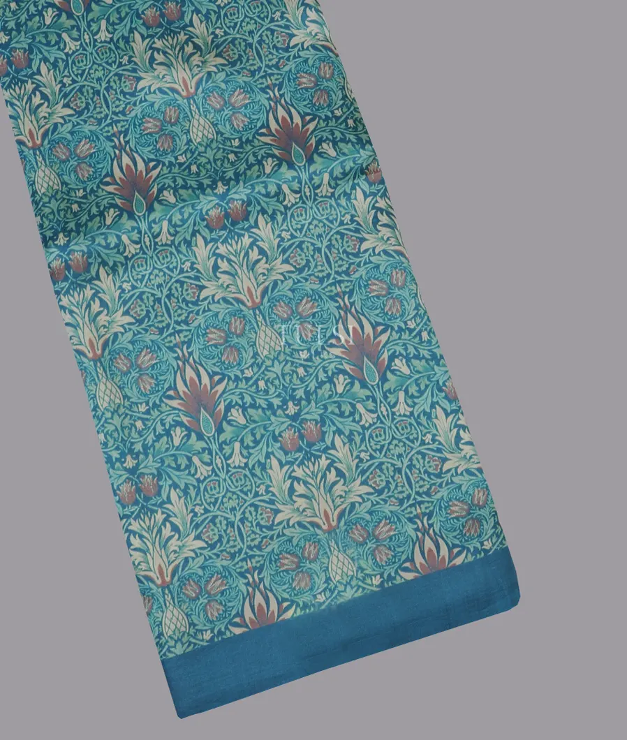 Blue Printed Silk Saree T599590-image