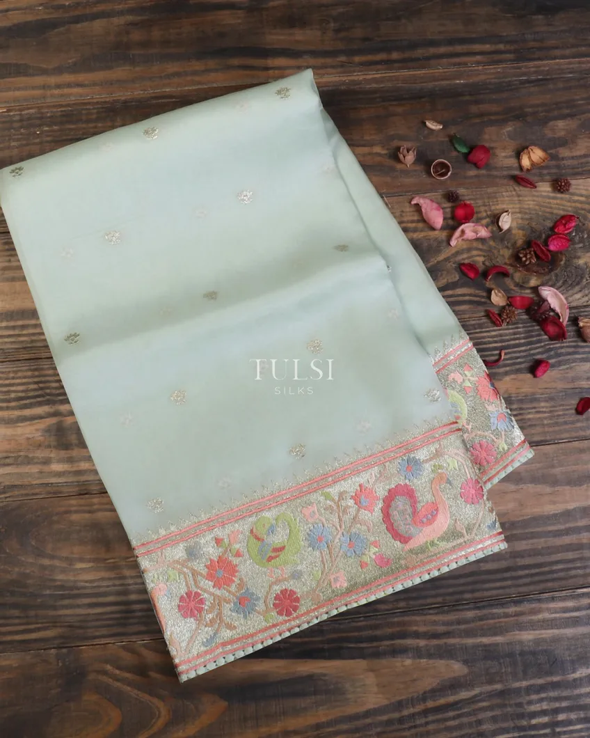 Light Blue Kora Organza Embroidery Saree T595206-image
