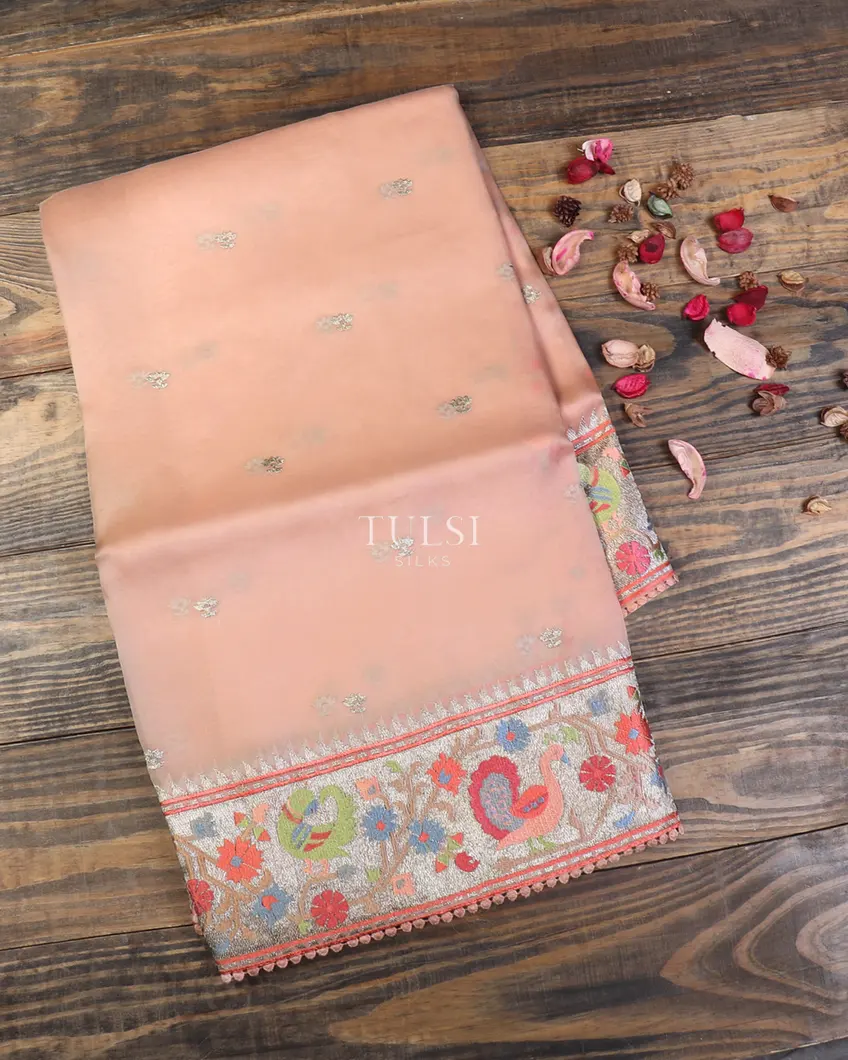 Peach Kora Organza Embroidery Saree T595205-image