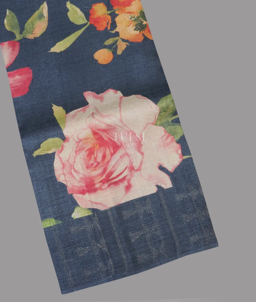 Bluish Grey Tussar Printed Saree T572875-image