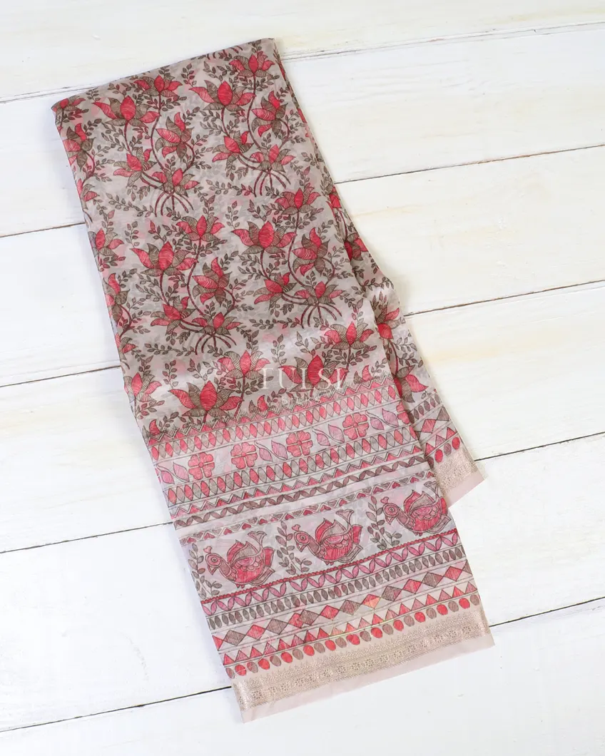 Light Beige Kora Organza Printed Saree T598834-image