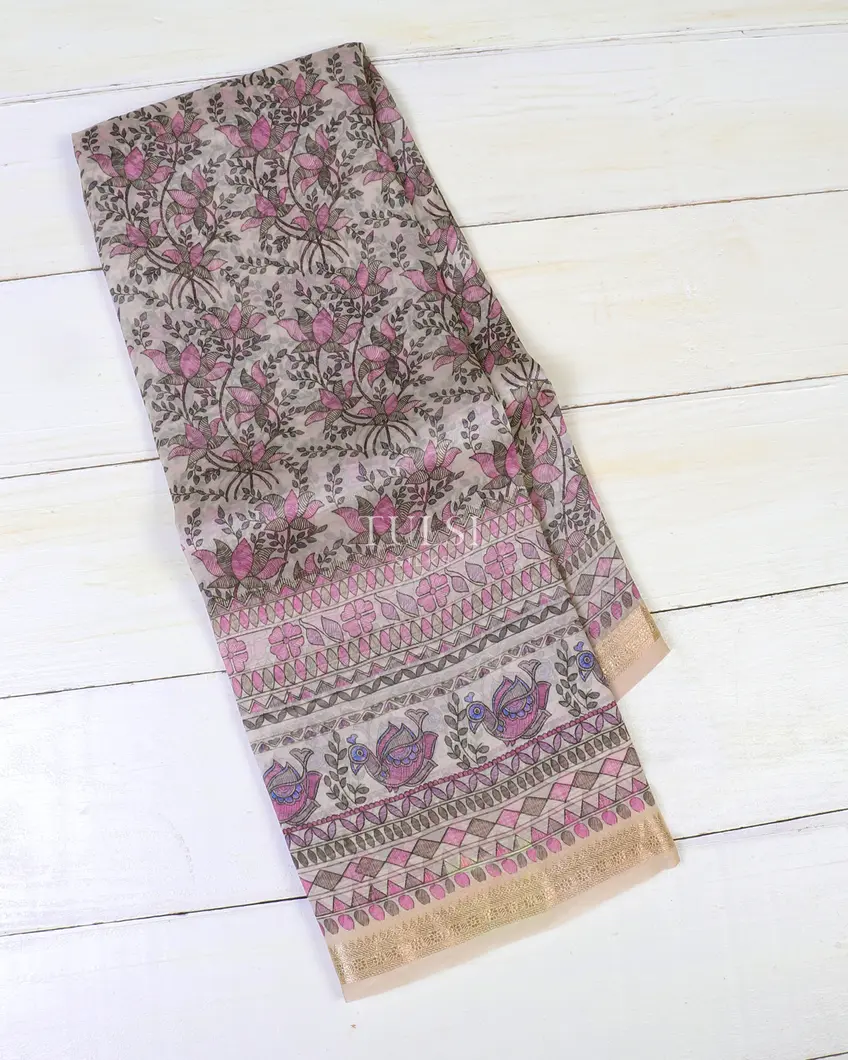 Light Beige Kora Organza Printed Saree T598835-image