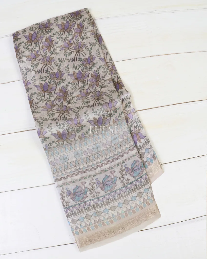Light Beige Kora Organza Printed Saree T598827-image