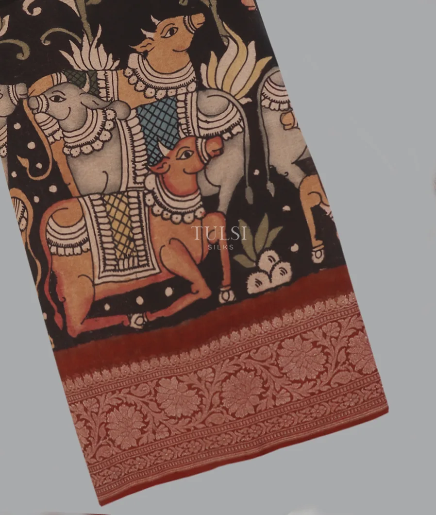 Black Georgette Kalamkari Handpainted Saree T570028-image