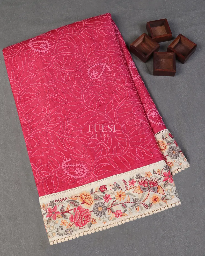 Pink Tussar Embroidery Saree T593908-image