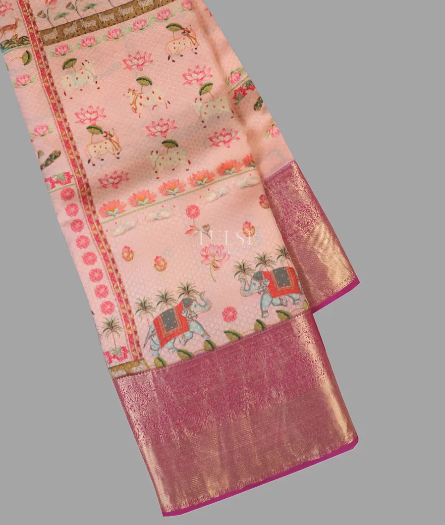 Peach Printed Soft Silk Saree T593782-image