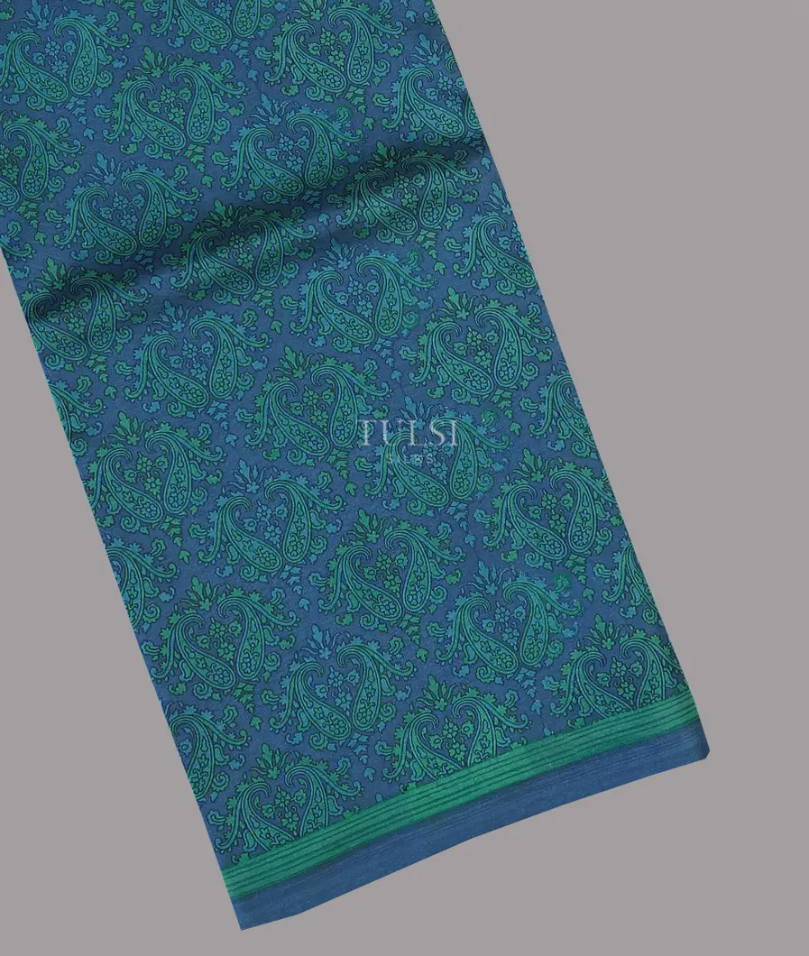 Blue Printed Silk Saree T591672-image