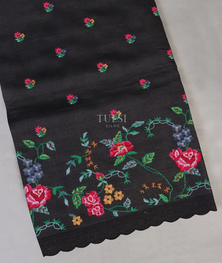 Black Tussar Embroidery Saree T512605-image