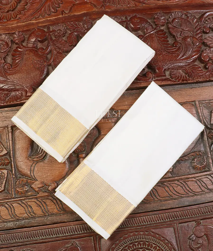 Off - White Handwoven Kanjivaram Silk Dhoti and Vastharam T591595-image