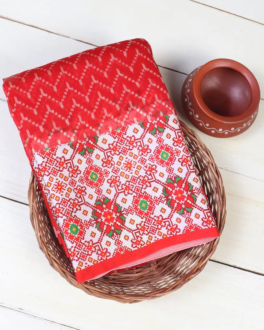 Red Kora Organza Printed Saree T599206-image