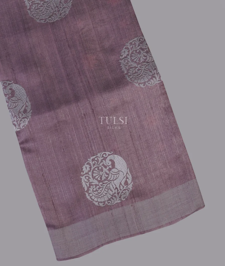 Dusty Purple Tussar Embroidery Saree T593993-image