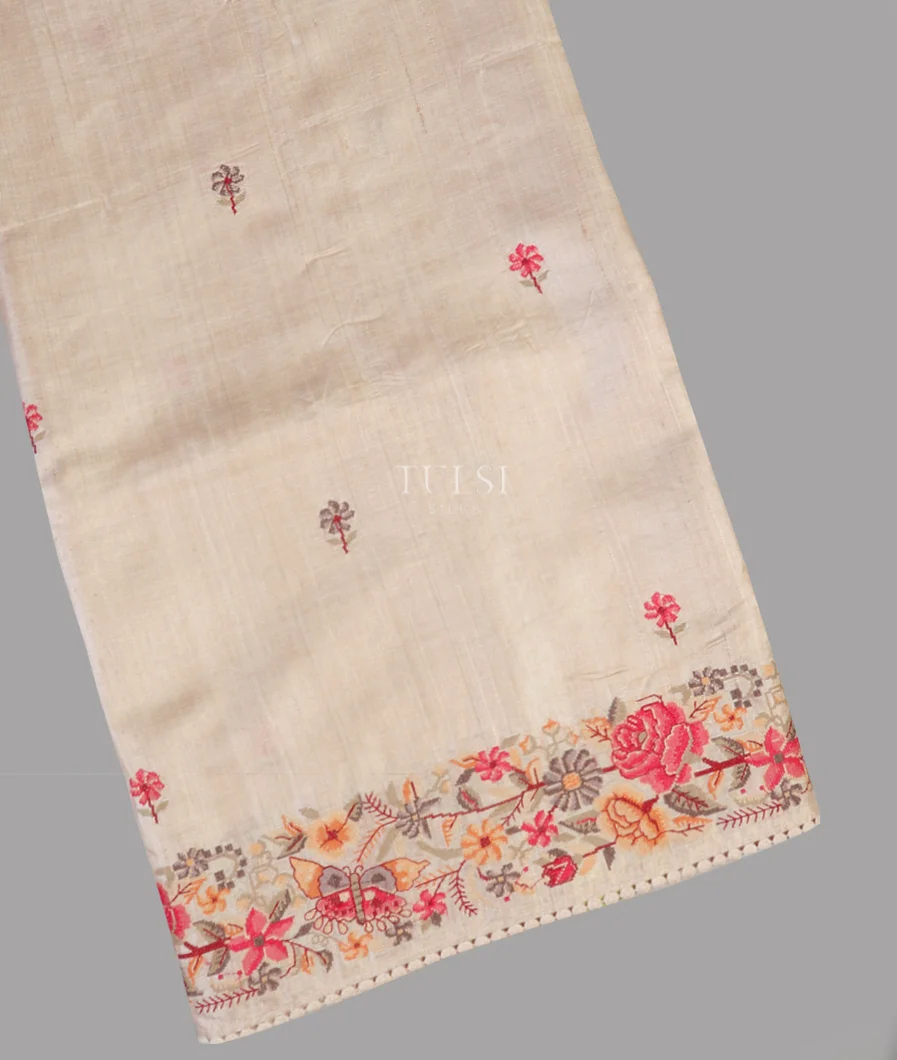 Beige Tussar Embroidery Saree T595969-image