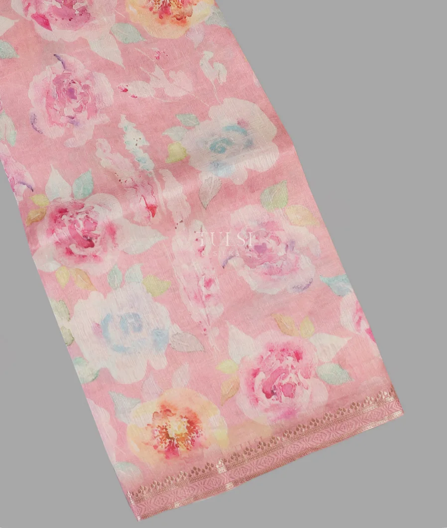 Pink Linen Printed Saree T595738-image