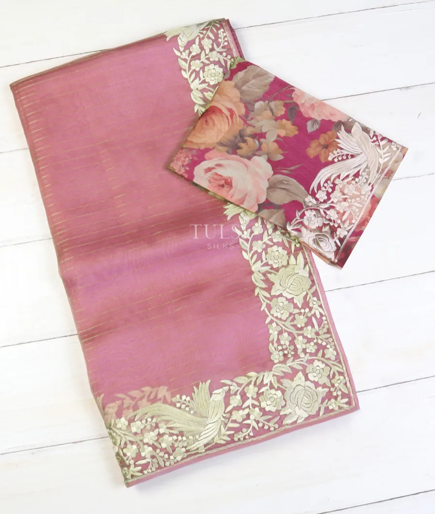 Pink Kora Organza Embroidery Saree T598978-image